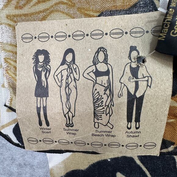 Casual Movements 4 Way Multiwear Scarf Wrap OS Brown Black Tropical Coastal Boho - Picture 11 of 11